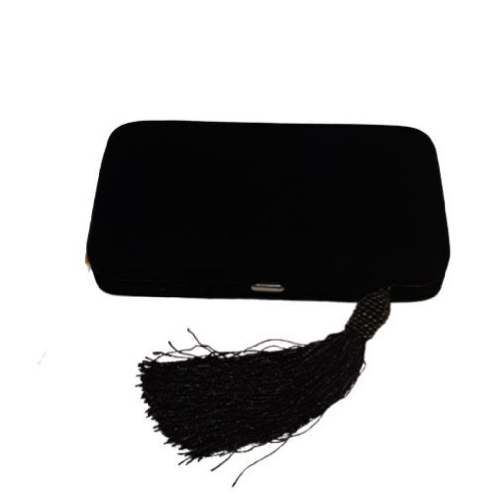 H&M Velvet Black Tassel Hard Case Wallet NWT